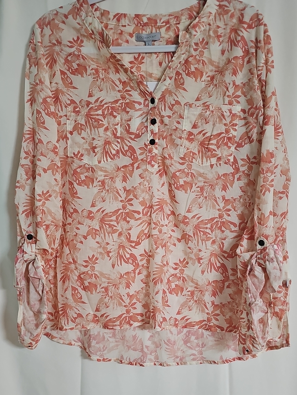 Ocean+ Coast Coral Floral Button-Front Women’s Blouse